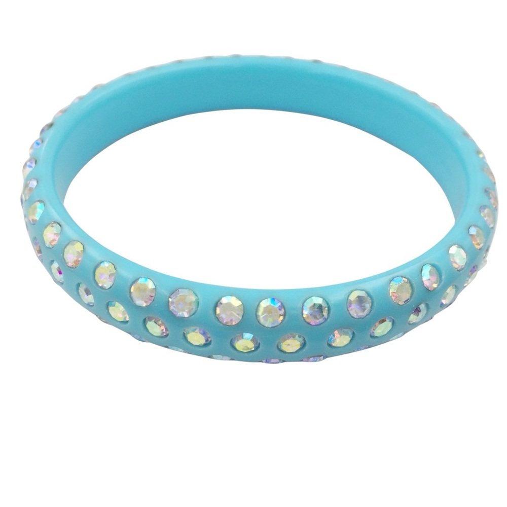 Light Blue Acrylic with AB Iridescent Rhinestones Bangle Bracelet